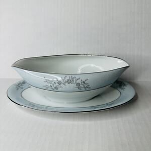 Noritake Blueridge Gravy Boat with Underplate Japan 5858 Vintage Porcelain